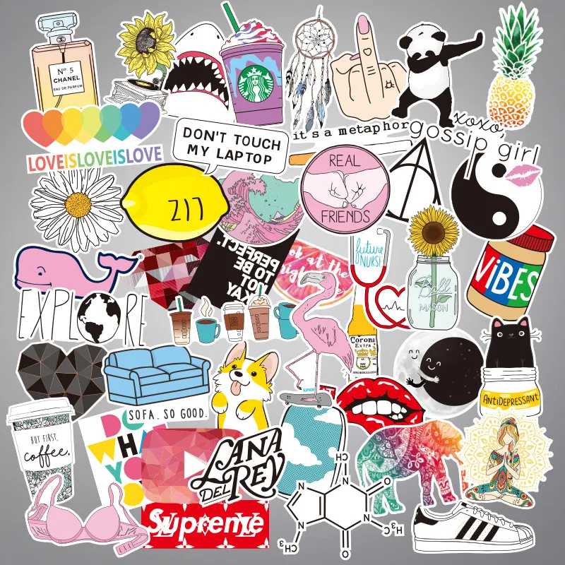 45PCS Vinyl Laptop Stickers Cute Trendy PVC Waterproof Computer Stickers VSCO Girls Decals For MacBook /HP/Huawei /Dell