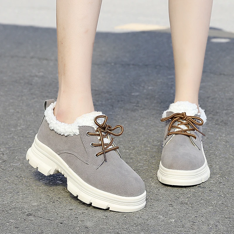 fashion new Ankle boots Shoes Faux fur Warm Plush Winter Cross strap Female Shoes Casual Imitation suede Snow Boots grey black k858