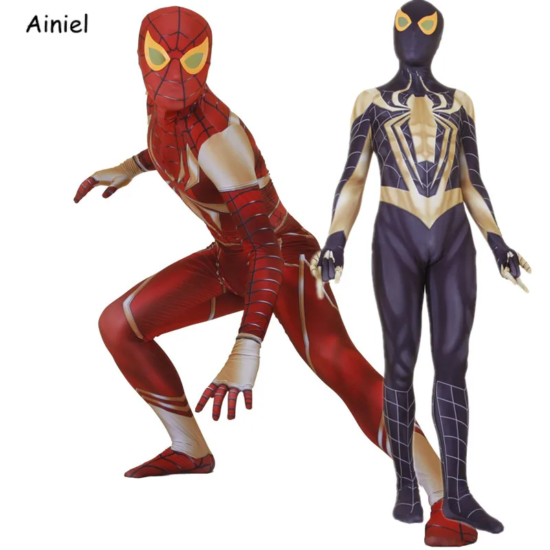 

Game PS4 Spiderman Cosplay Costume Iron Spider Peter Parker Spider Man Super Heroes Spandex Bodysuit Suit For Adult Men Kids