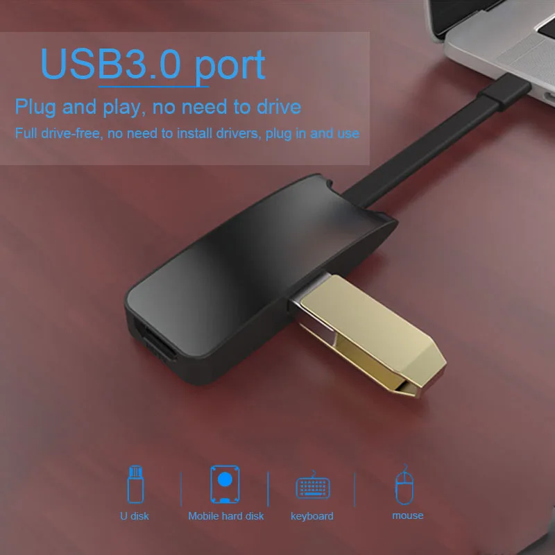 BASIX Тип C концентратор Hdmi адаптер 3 в 1 взаимный обмен данными между компьютером и периферийными устройствами C концентратор HDMI USB3.0 Тип-C зарядка PD конвертер адаптер для MacBook USB-C концентратор