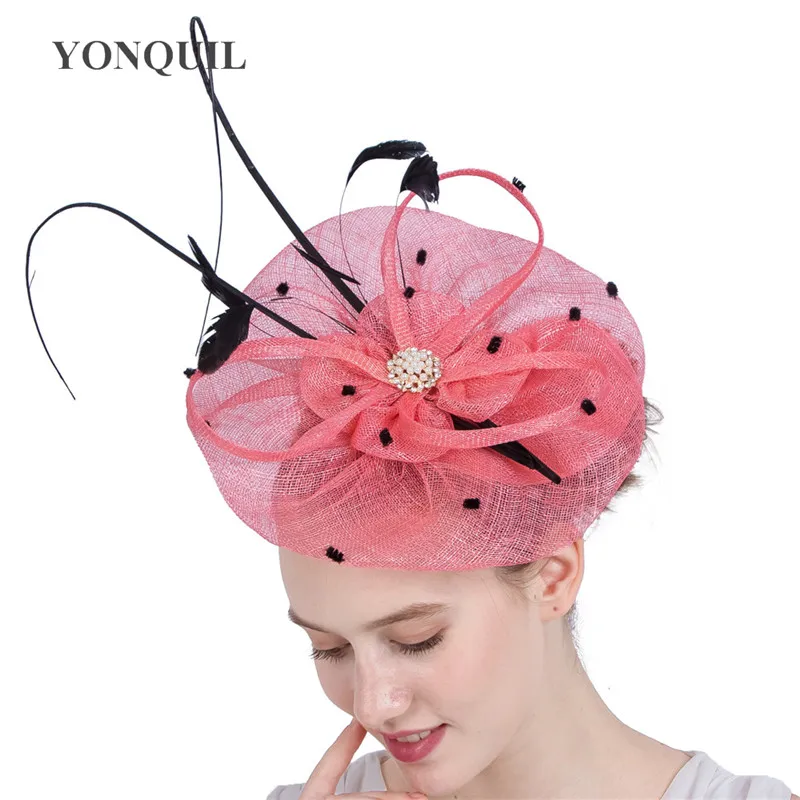 Pink Millinery Sinamay Fascinators With Feather Cocktail Party Event Hat Bride Wedding Headwear NEW ARRIVAL High Quality