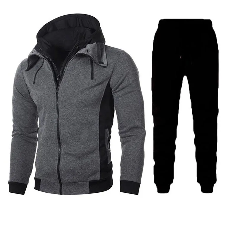 

New Men Set Fashion Tracksuit Double Zipper Hooded Sweatshirt Pants 2 Pieces Sportswear Suit Male Casual Coat Clothes MY618