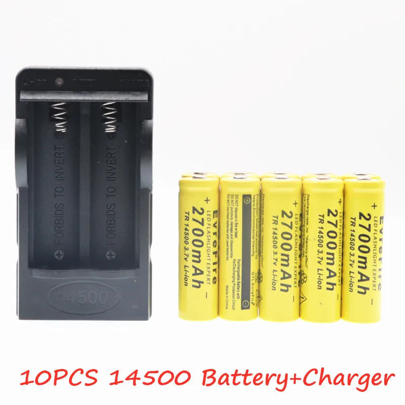 14500 аккумулятор 3,7 V 2700mAh литий-ионные аккумуляторы для фонарика+ EU US зарядное устройство Прямая - Цвет: Цвет: желтый