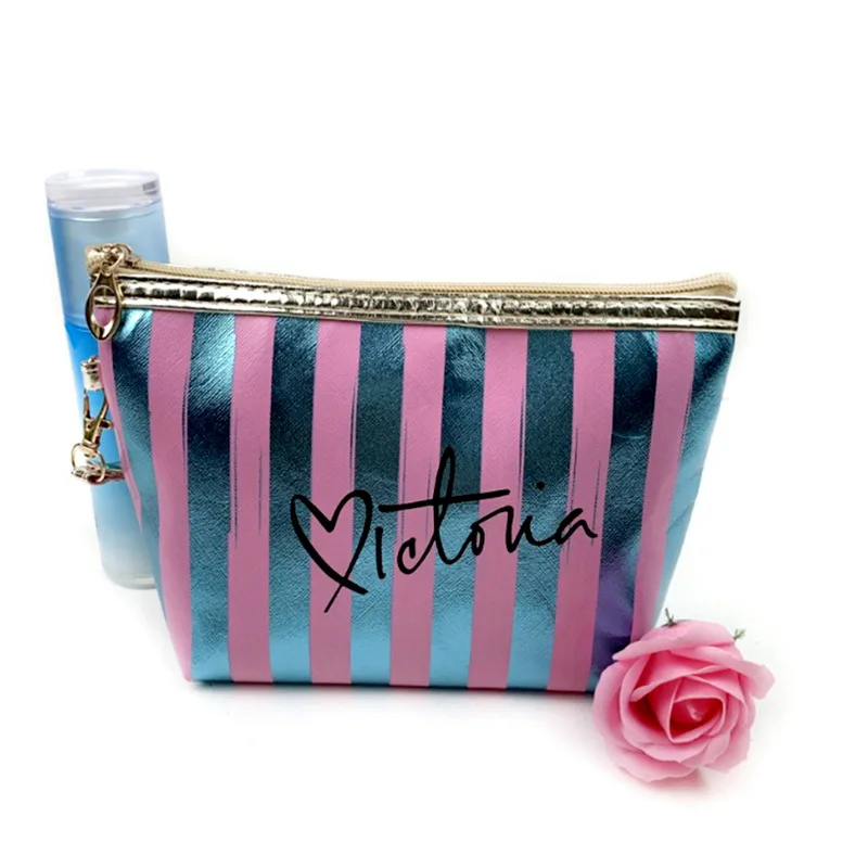 

1 pc Striped Cosmetic Bag Waterproof Laser Cosmetic Bags Women Make Up Bag PVC Pouch Wash Toiletry Bag Travel
