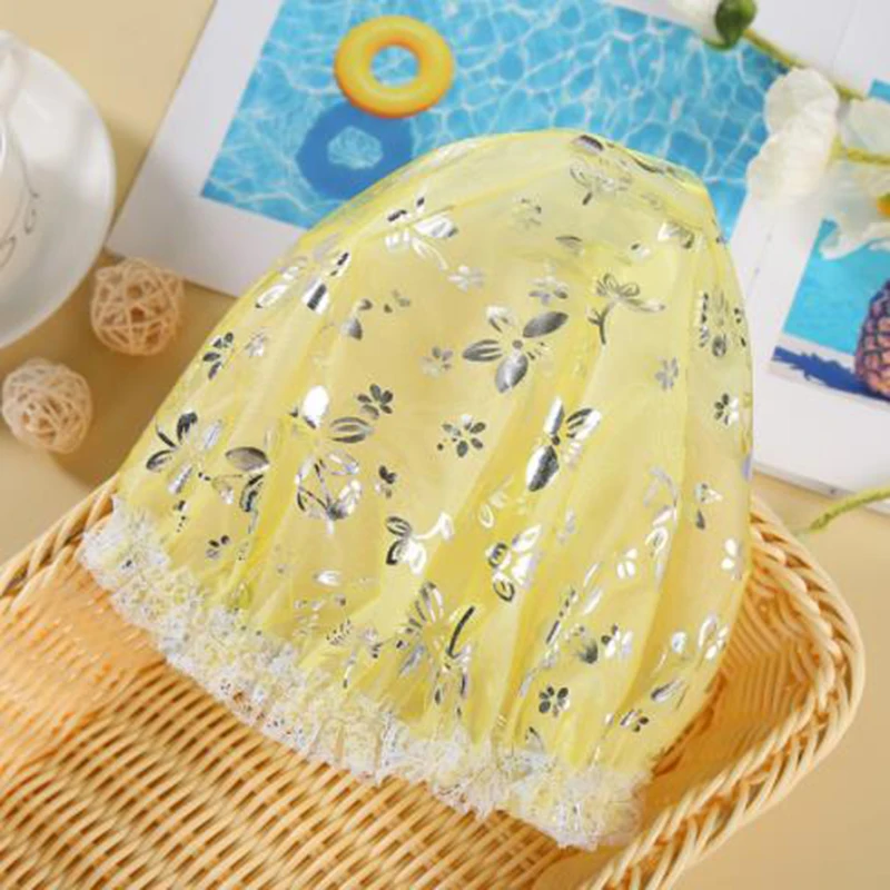Yellow Милая Кружевная шапочка для душа, с принтом, мягкая, водонепроницаемая, анти-дымовая крышка, объемная, Дамская, двойная сетка, шапочка для душа, аксессуары для ванной комнаты - Цвет: Yellow