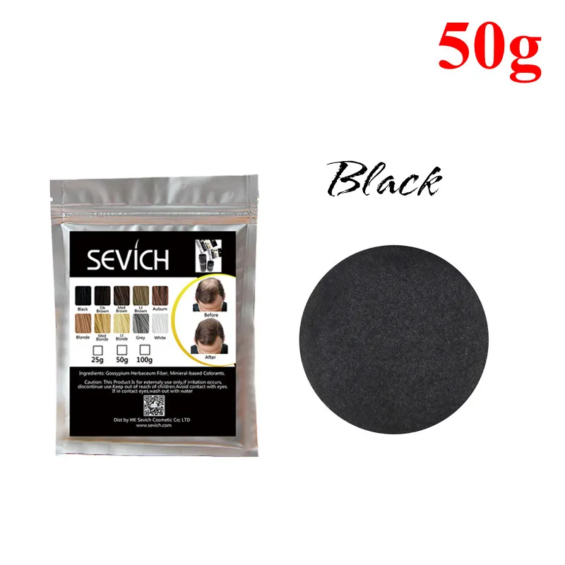 Black-50g Кератиновые волокна против потери волос от Sevich, 100 г, 10 цветов, волокна для волос, волокна для роста волос, восстановление волос, консилер, спрей, продукт для ухода за волосами, 50 г - Color: Black-50g