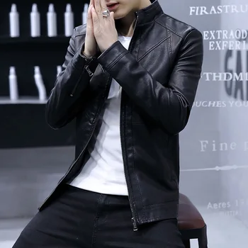 

2019 Spring Autumn Casual Leather Clothes Men Coat Korea Version Slim Fit New Youth PU Leather Jacket Men Clothing Big Size