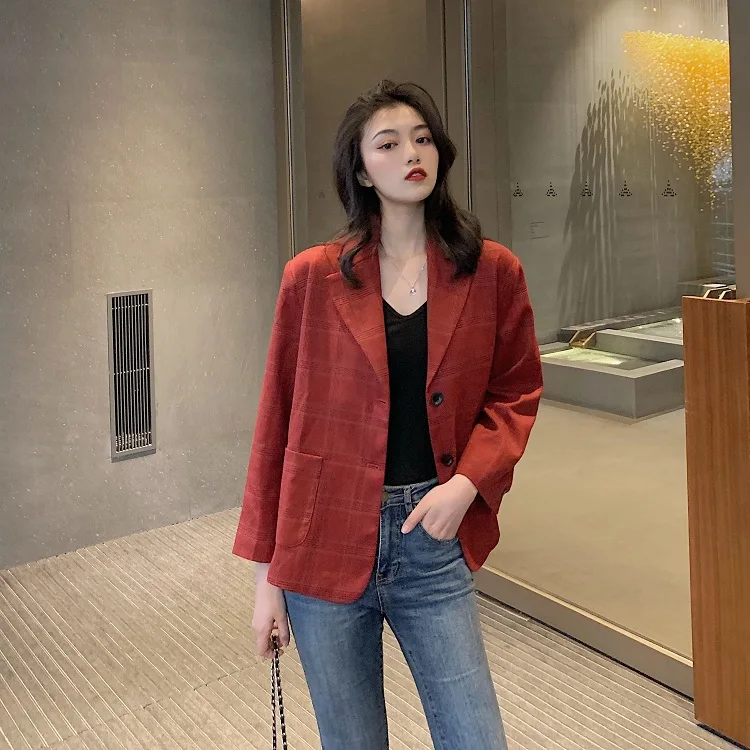 Early Autumn New Style Loose-Fit Versatile Pattern Elegant Red Suit Jacket Women's Short Casual Suit Tops