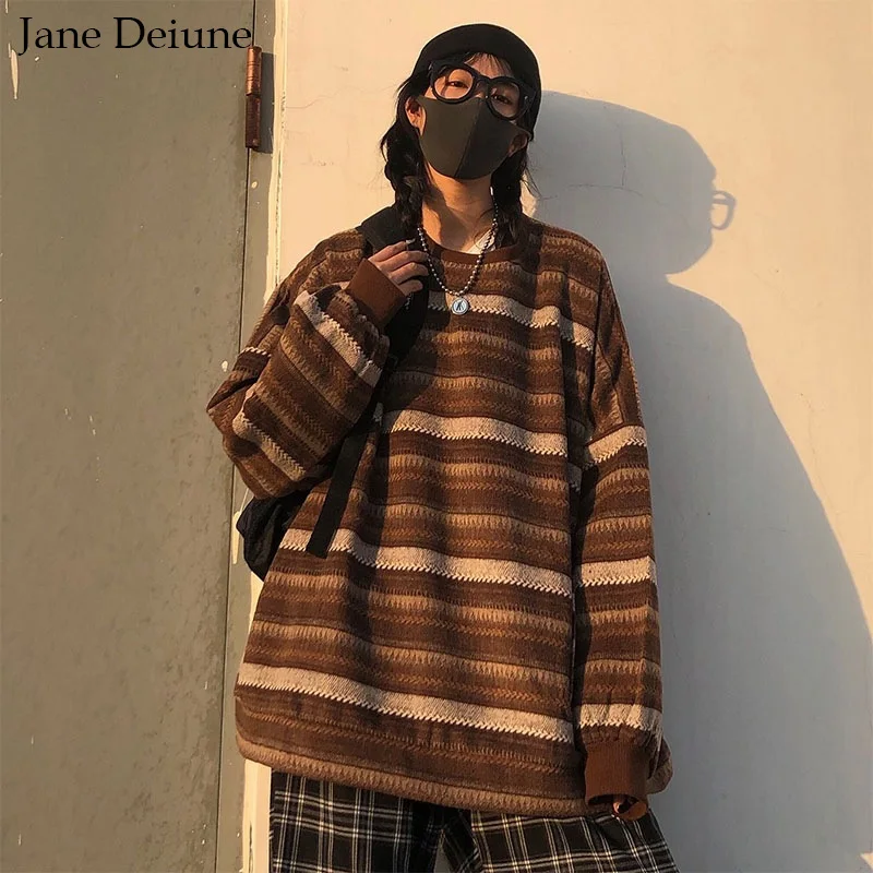 Pullovers Women Men Oversize Sweater Plus Size Warm Hip Pop Ulzzang BF Unisex Casual Striped Knit Young Girl Fashion Retro Daily | Женская
