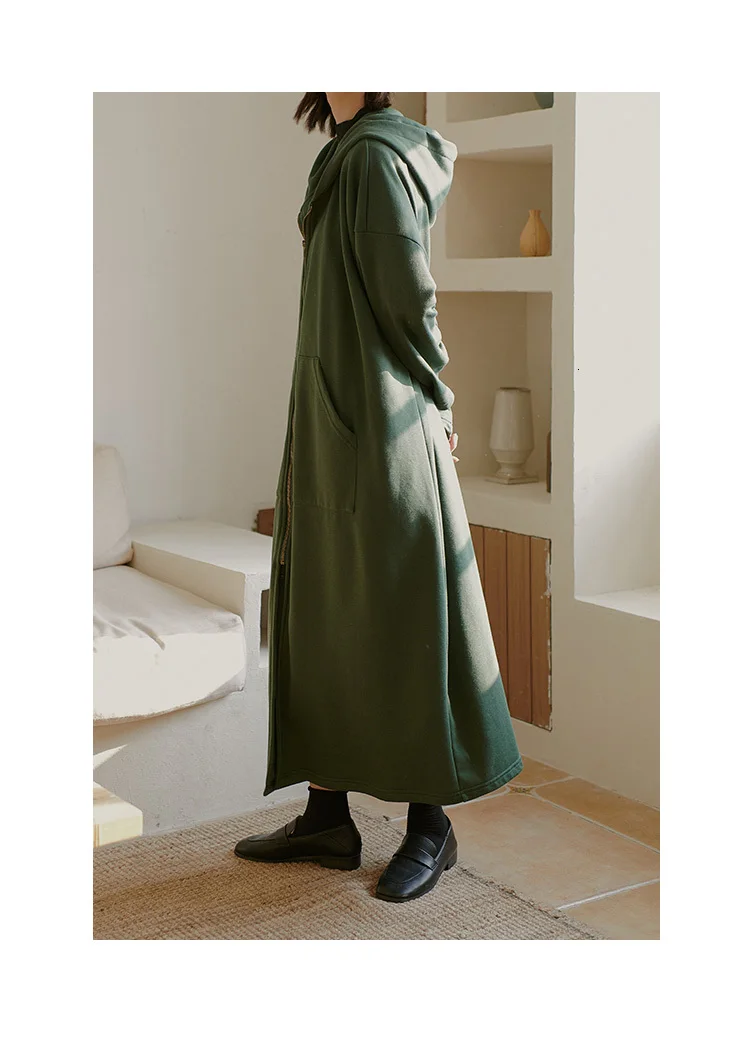 SuperAen Hooded Long Women Sweatshirts Autumn and Winter Korean Style Hoody Cotton Ladies Sweatshirts Zipper Women Clothes
