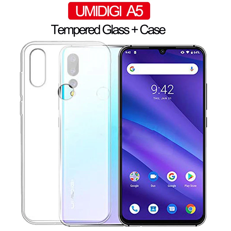 ALLOPUT Soft Silicone TPU Glass+Case For UMIDIGI A5 Pro F1 Play Case Shockproof 360° Full Cover Protective Cases |