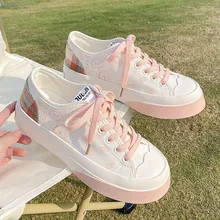 

Sneakers Women's Sports Kawaii Shoes Canvas Pink Flat Platform Running White Casual Anime Korean Vulcanize Rubber Sole AA-59