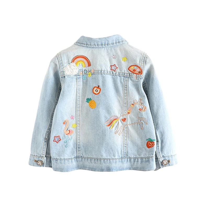 TK00767Lblue Детские джинсовые куртки для девочек; вышитая куртка с Фламинго; Модное детское пальто из пряжи и тюля; Новинка года; сезон весна - Цвет: TK00767Lblue