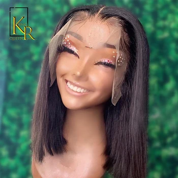 

Short Bob Wig 13x4 150% Density Lace Front Human Wigs Peruvian Remy Hair PrePlucked Bleached Knots Natural 4x4 Lace Closure Wig