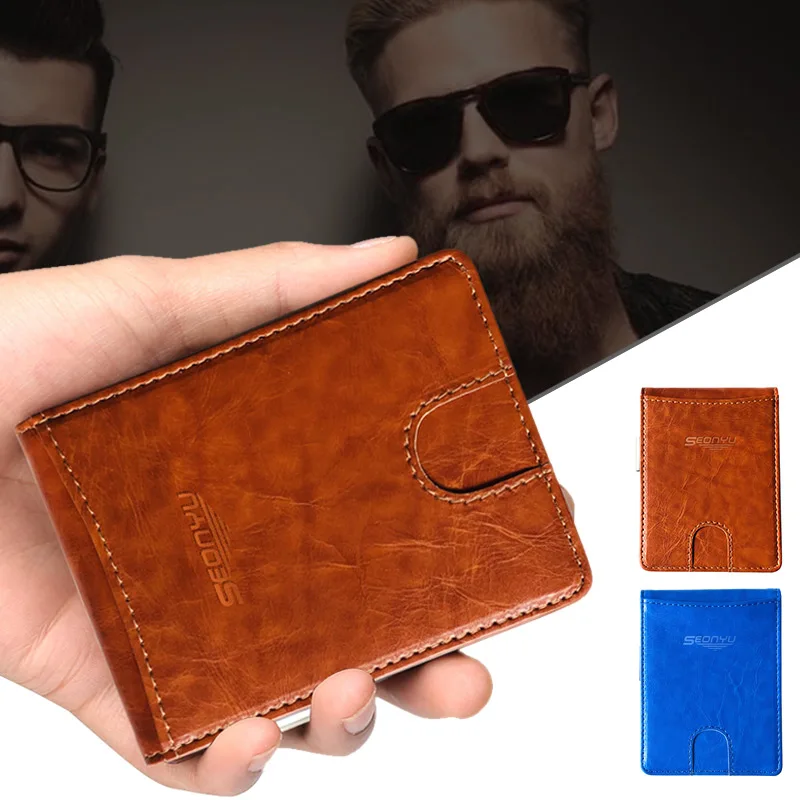 

2023 New Men's Brand Business Multi-card Slots Wallet PU Leather Short Design Money Clip Vintage Luxury Card Holder Clutch Purse