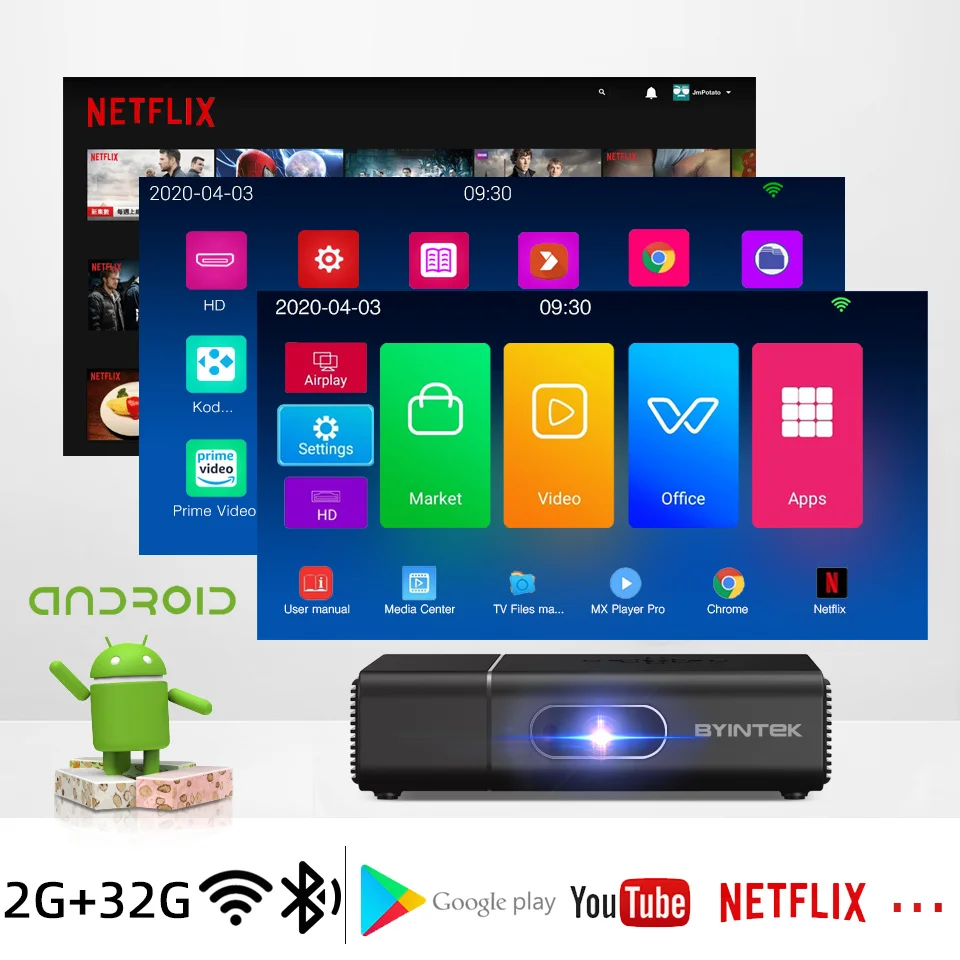BYINTEK U30 Full HD 1080P 3D Android портативный мини смарт WIFI лазерный проектор 300 дюймов для