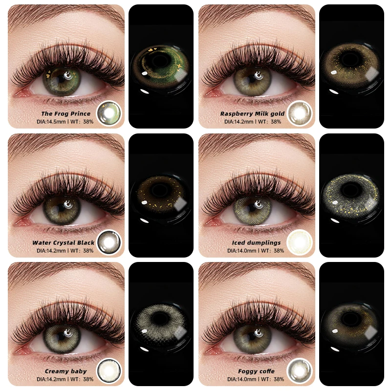 OVOLOOK 2PCS/Pair Colored Lenses For Eyes Gold Powder Series Beautiful Cosmetic Contact Lenses Yearly Use Myopia Beautiful Pupil