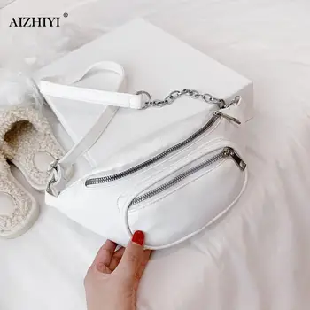 

Fashion Chain PU Leather Waist Bag Women Solid Color Zipper Fanny Belt Bum Pouch Daily Travel Crossbody Shoulder Pack