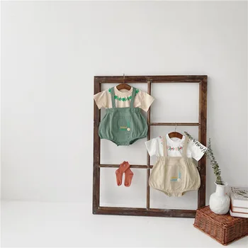 

2020 New Infant Baby Short Sleeve Top Strap Bread Pants Contrast Color Two-Piece Suit