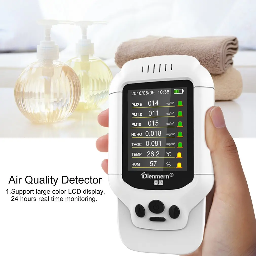 PM2.5/CO2/TVOC/тестер формальдегида AQI анализатор качества воздуха детектор Контроль температуры и влажности домашний счетчик смога