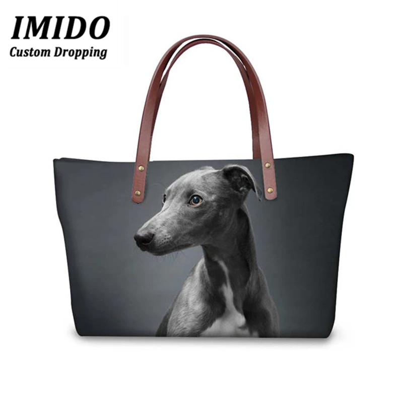 IMIDO, сумки, женские, брендовые, Ainmal, сумки, 3D, темно-серый, итальянский, с принтом борзой собаки, дамская сумка, большая, с верхней ручкой, сумки, кошелек - Цвет: WLL2714AL
