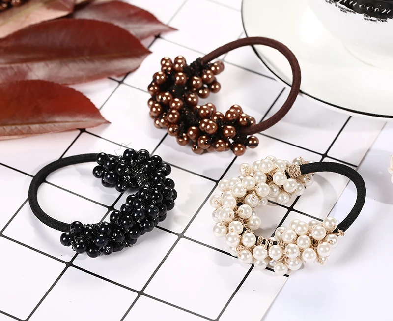 

Pearls Beads Headbands Hair Accessories Ponytail Holder For Girls Scrunchies Vintage Elastic Hair Bands Rubber Rope Headdress