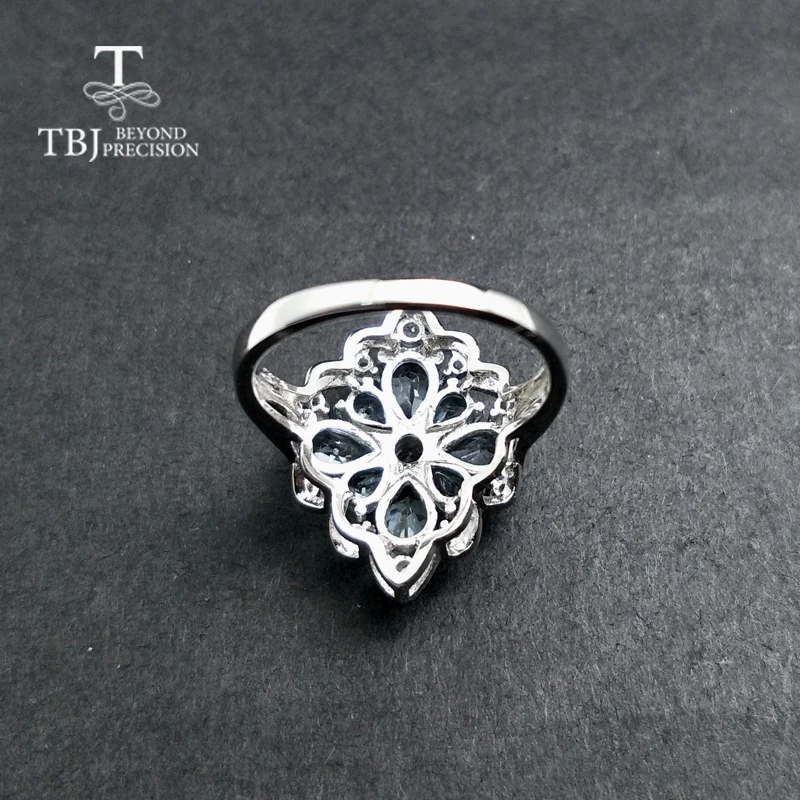 TBJ, натуральный 3ct бразильский Аквамарин драгоценный камень кольцо из серебра 925 пробы драгоценный камень ювелирные изделия для женщин с подарочной коробкой