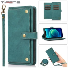 

Luxury Leather Case For iPhone 13 12 Mini 11 Pro XS Max 6 6s 7 8 Plus SE 2020 Wallet Flip Card Strap Protective Phone Bags Cover