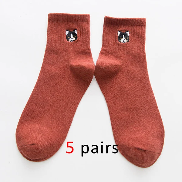 Достоверные женские Носки хлопок хорошего качества harajuku вышивкой в виде собачки для диабетиков, пушистые носки Meia тепловой Носки женской модной обуви 5 пар/лот - Цвет: Кораллово-Красный