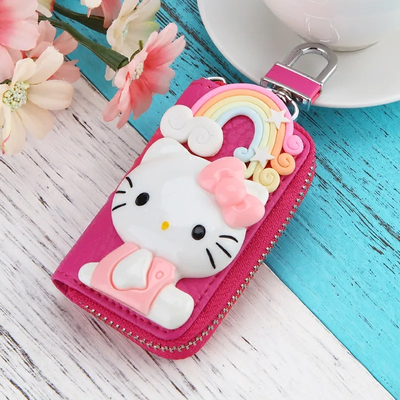 

Cartoon Cute Hello Kitty Doll KT Cat Keychain Key Bag Creative Cute Car Key Bag Ladies High-grade Leather Keychain key bag