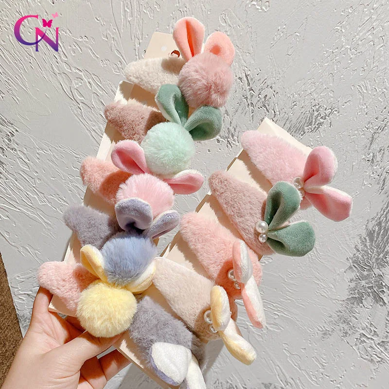 

CN 5 Pieces/Sets Sweet Plush Rabbit Ears Hair Clips For Baby Girls Candy Colors Hair Bows Barrettes Hairpins Hair Accessories