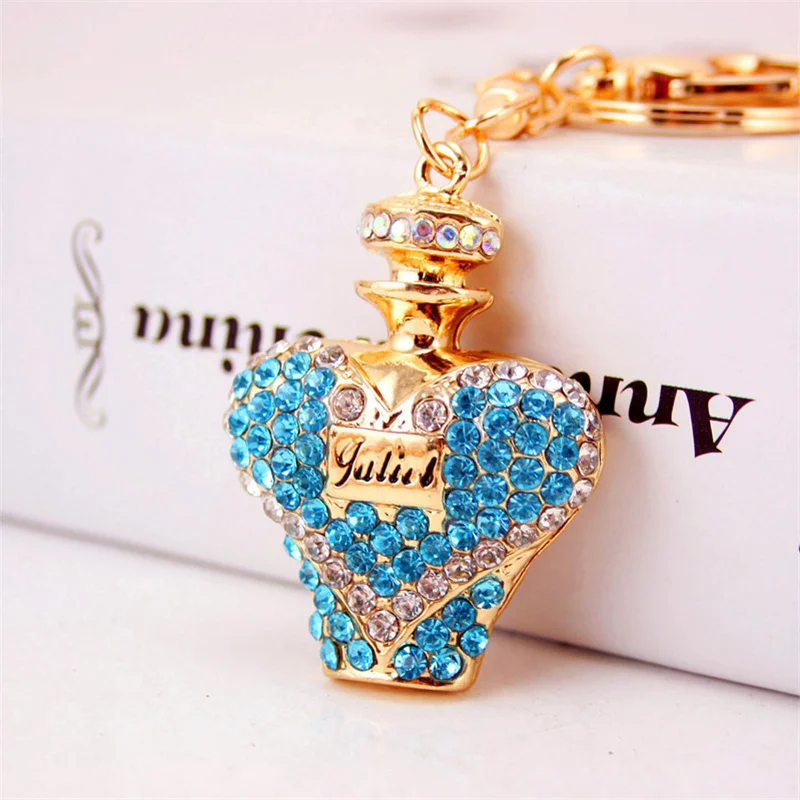 Perfume Bottle Keychain Crystal Rhinestone Keyring Purse Bag Pendant Charm  Gift