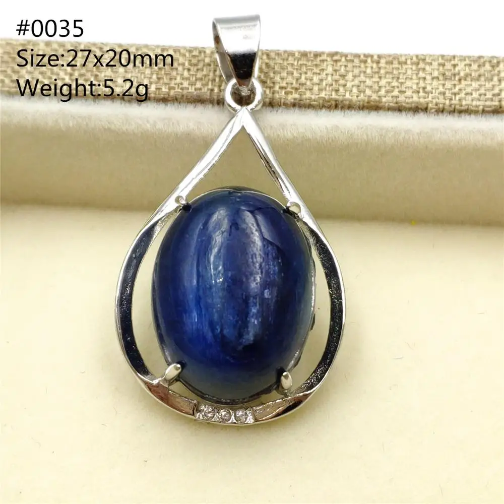 Genuine Natural Blue Kyanite Pendant Cat Eye Necklace 925 Silver