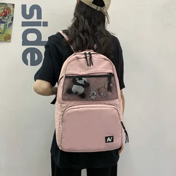 

Large Capacity Nylon Backpack Female Korean Version of The Wild Student Multi-bag College Wind Panda Pendant Sports Backpack