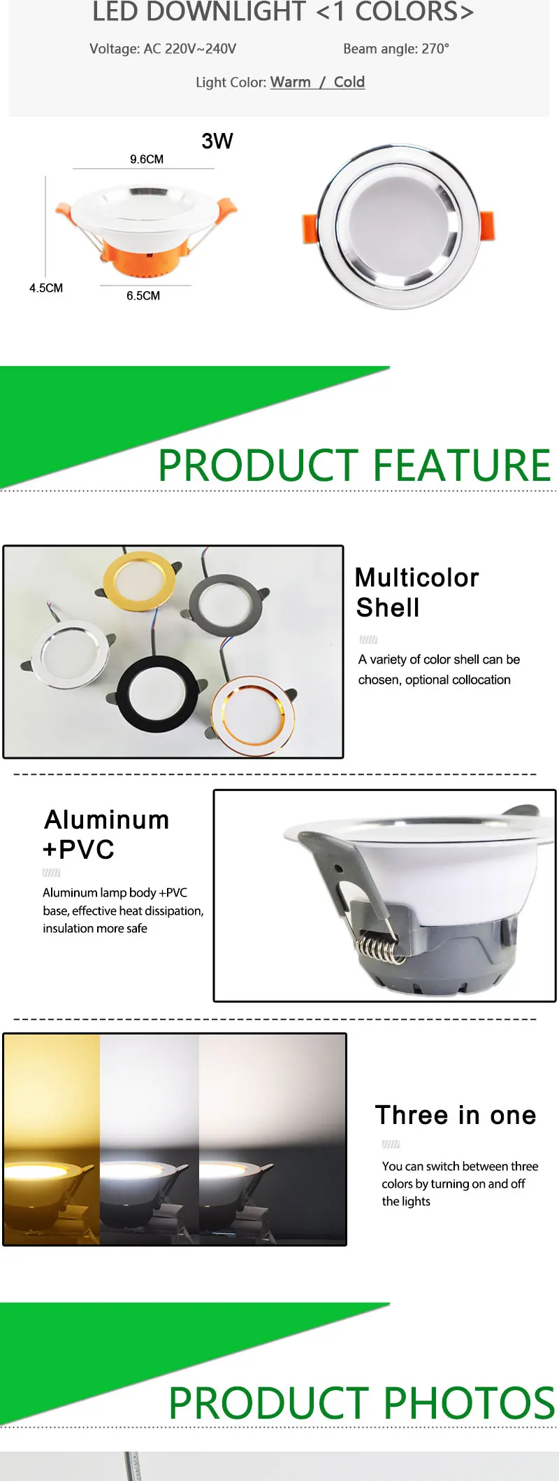 1/5Pcs led Downlight 3W 5W 3000k 4000k 6500k Downlight AC220V-240V led ceiling downlight Kitchen living room Indoor round light