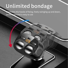 With 2 cigarette lighter sockets 3.1A dual USB car charger support GPS DVR mobile phone charging display ammeter + Type-C socket
