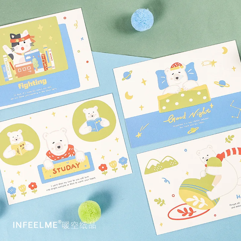 

18 Pcs/Pack Polar Bear Postcard Set Lovely Animal Envelope Gift Greeting Card Birthday Letter Paper Leave A Message Stationery