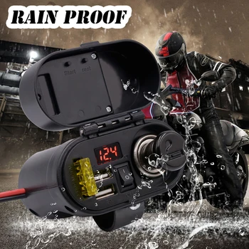 

Digital LED Display Multifunction Motorcycle Waterproof Recharger Adapter With Clock Dual USB Motorbike Voltmeter with Switch