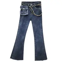 Женские джинсы с карманами на цепочке, осень и зима, новая мода, широкие брюки, плюс вельветовые джинсы