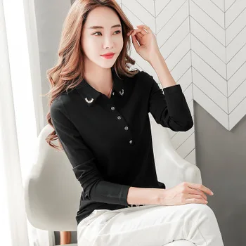 

2020 NEW Bottoming shirt female autumn and winter new shirt black polo shirt wild long-sleeved t-shirt shirt