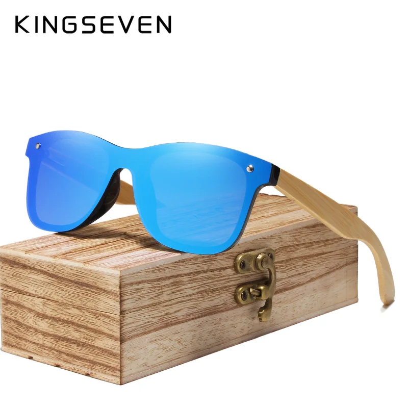 

Солнцезащитные очки KINGSEVEN с бамбуковыми линзами, поляризационные зеркальные, для вождения, ручной работы, с деревянный ящик, UV400, 100%