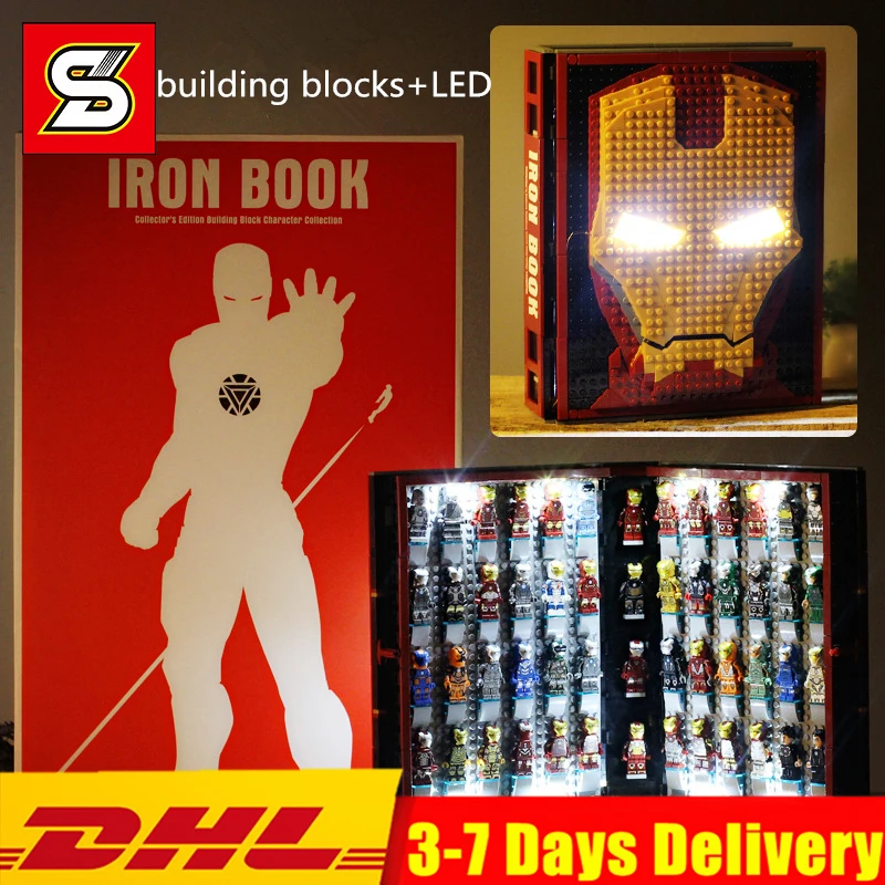

NEW Creator Ideas Super Hero Iron Man Book Box Base Gnaku Hall of Armour Figures Building Blocks Sets Kits Bricks Kids Toys City