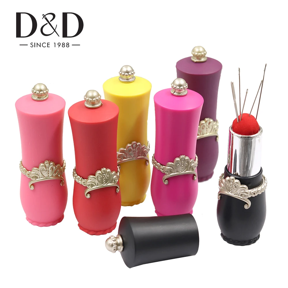 

50Pcs Lipstick Shaped Needles Pin Cushion Holder with 5pcs Sewing Needles Wholesale Customizd
