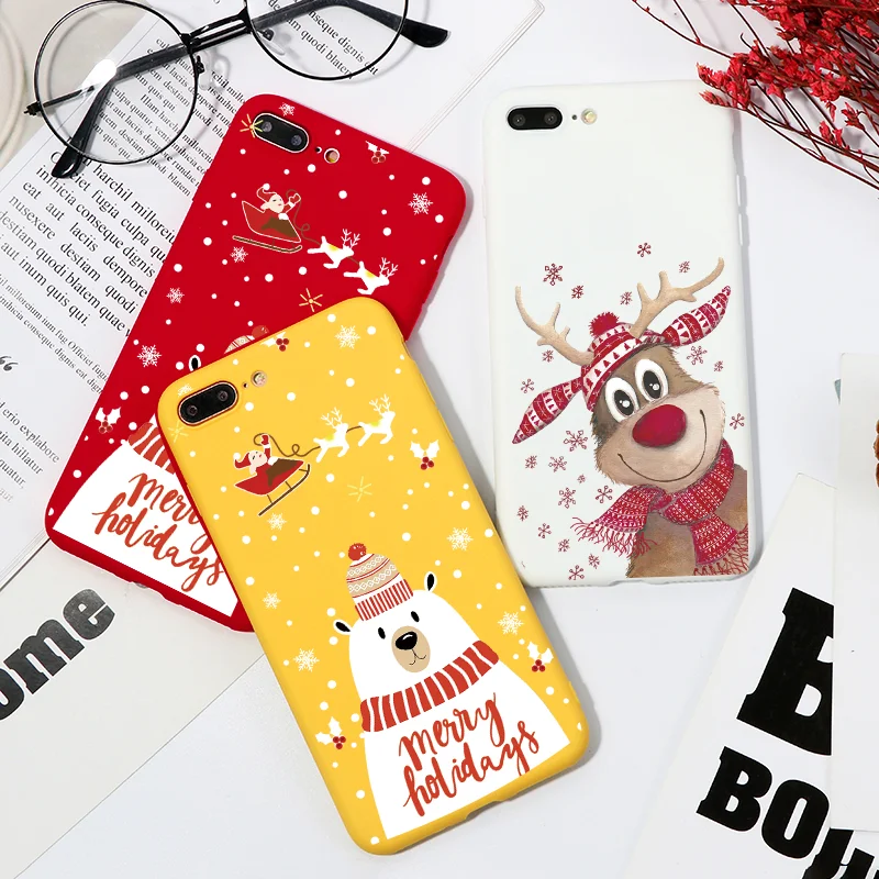 

Christmas elk Soft Phone Case For iPhone 7 Case For TPU iPhone 5 6 S 8 Plus XS X Xr XS Max 11 Pro MAX new Year Color Matte Coque