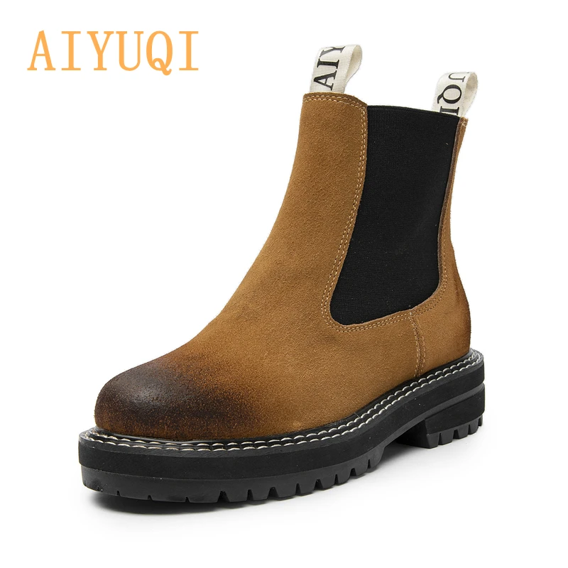 Women's Chelsea Boots Genuine Leather 2021 Autumn Winter Trend Thick-soled Women Ankle Boots All-match Martin Boots Ladies 1