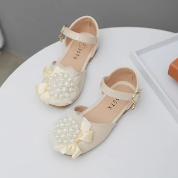 

New Spring Summer Girls Princess Sandals Kids Half Sandals Pearl Beaded Children Sandals Sweet Wedding Party Soft Bottom Shoes