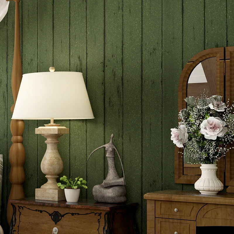 

Cool Retro Dark Green Board Wallpaper Coffee Shop Nostalgic Clothing Store Wood Grain 3D Non-woven Wallpaper Special Offer