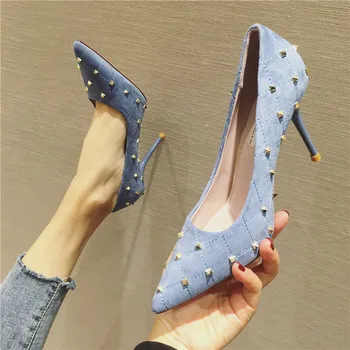 

2020 Special Rivet Women Pumps Sexy Stiletto High Heels Spring Wedding Party Women Shoes sapato feminino classics slip on Shoes