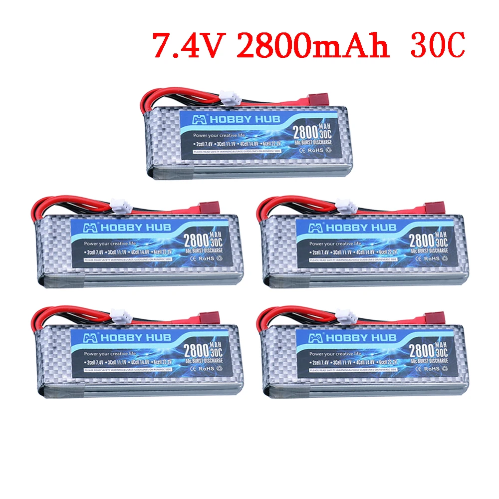 

For 144001 Car 2s 7.4V 2800mAh Upgraded Lipo Battery T Plug For Wltoys 144001 104001 124019 12428 RC Car Boat Battery Parts