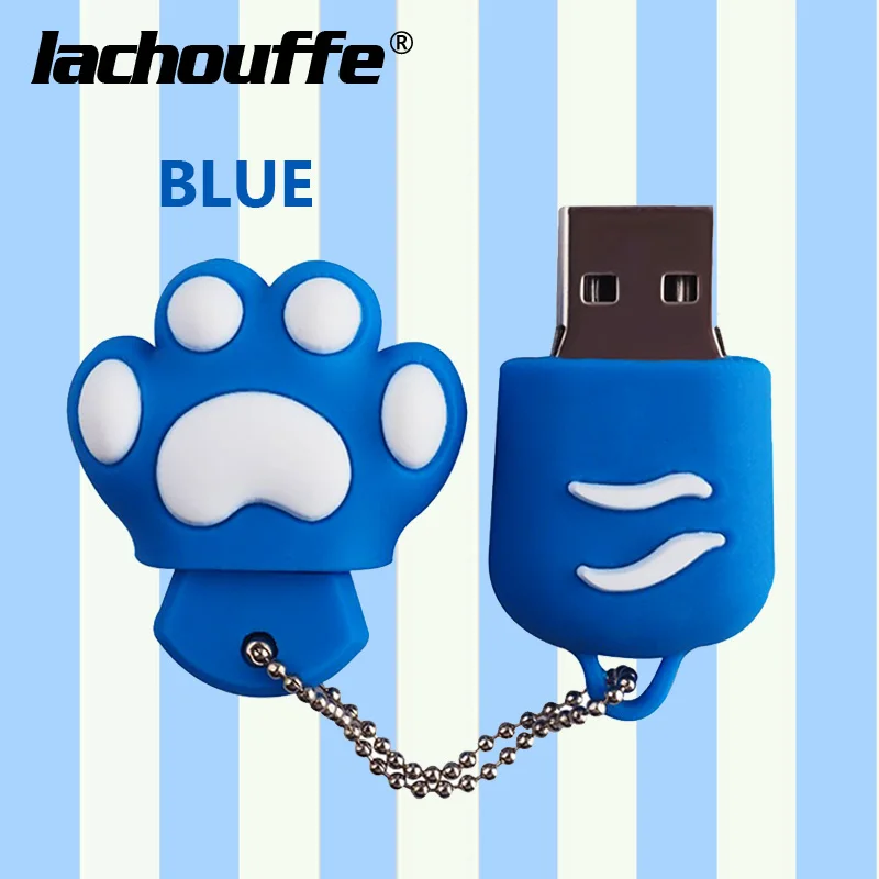 blue Милый Кот лапа USB флеш-накопитель 4 ГБ 8 ГБ 16 ГБ флеш-накопитель 32 ГБ USB флешка флэш-накопитель 64 ГБ USB флэш-брелок мультяшный Флешка cle usb - Цвет: blue